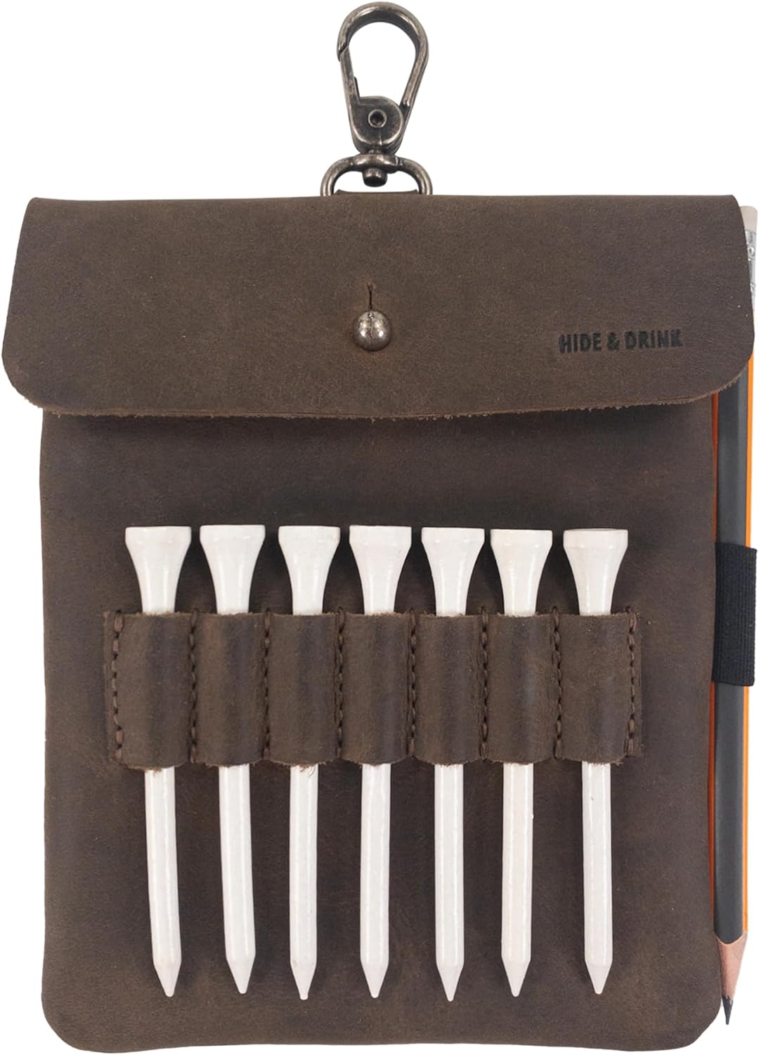 Hide & Drink, Squared Bag for Golf Tees and Maps, Handmade from Full Grain Leather - Bourbon Brown