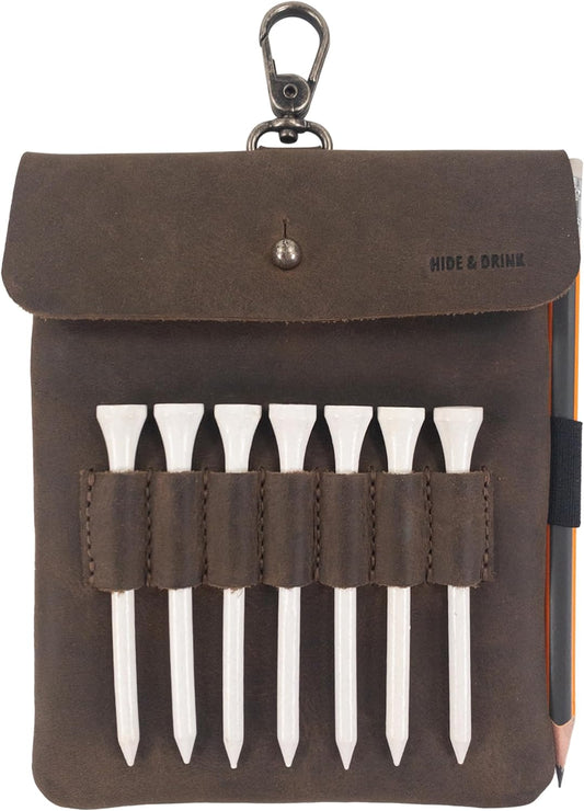 Hide & Drink, Squared Bag for Golf Tees and Maps, Handmade from Full Grain Leather - Bourbon Brown