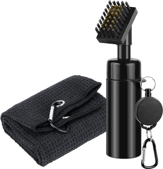 VIPMOON Golf Water Brush and Microfiber Golf Towel (15.7" X 23.6"), with Squeeze Water Bottle 8.6 Inches Holds 5 Ounces of Water and Retractable Clip, Essentials Golf Accessories for Men