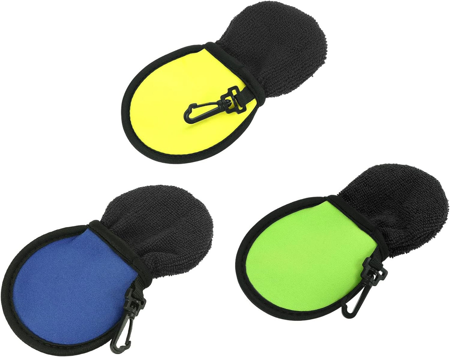 MECCANIXITY Golf Ball Cleaners Portable Pouch Pocket Washer Bag with Clips 3 Colors, Pack of 3