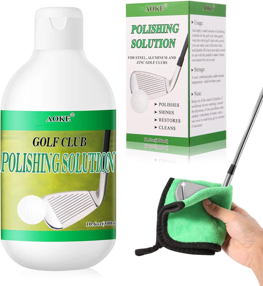 Golf Club Polish 10.6 oz, Iron Polishing Solution for Golf Club Cleane Buff, Shine Up, Restore, Fast Remove Scratches, Scuffs and Rust, Bring Your Golf Clubs Putters Back to Life with Towel