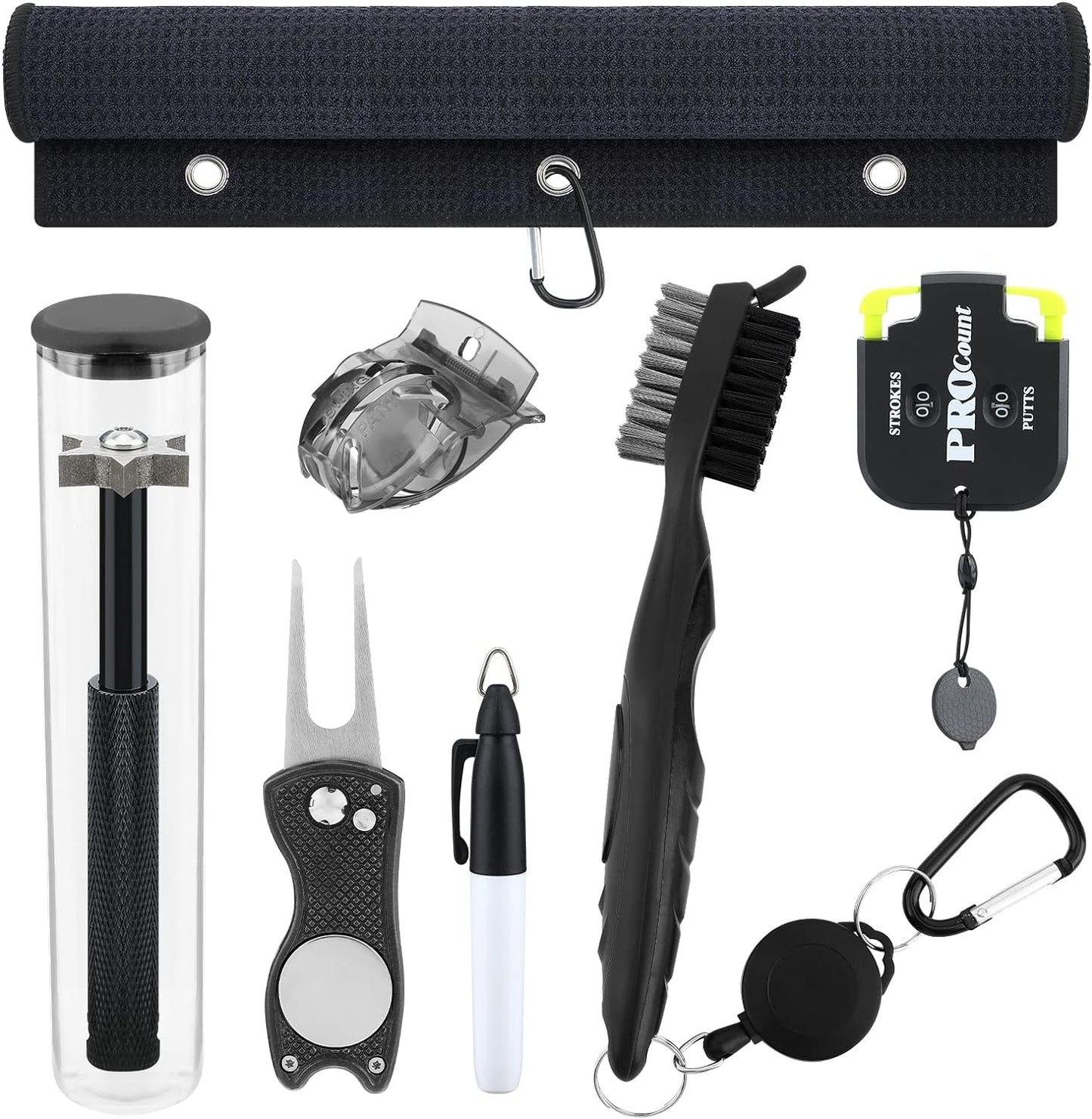 Golf Club Cleaning Kits, Golf Tool Accessories Kit with Golf Towel, Golf Club Brush, Golf Divot Tool, Hex Drain Cleaner, Golf Scorer, Golf Ball Marker, Golf Accessories for Men and Women
