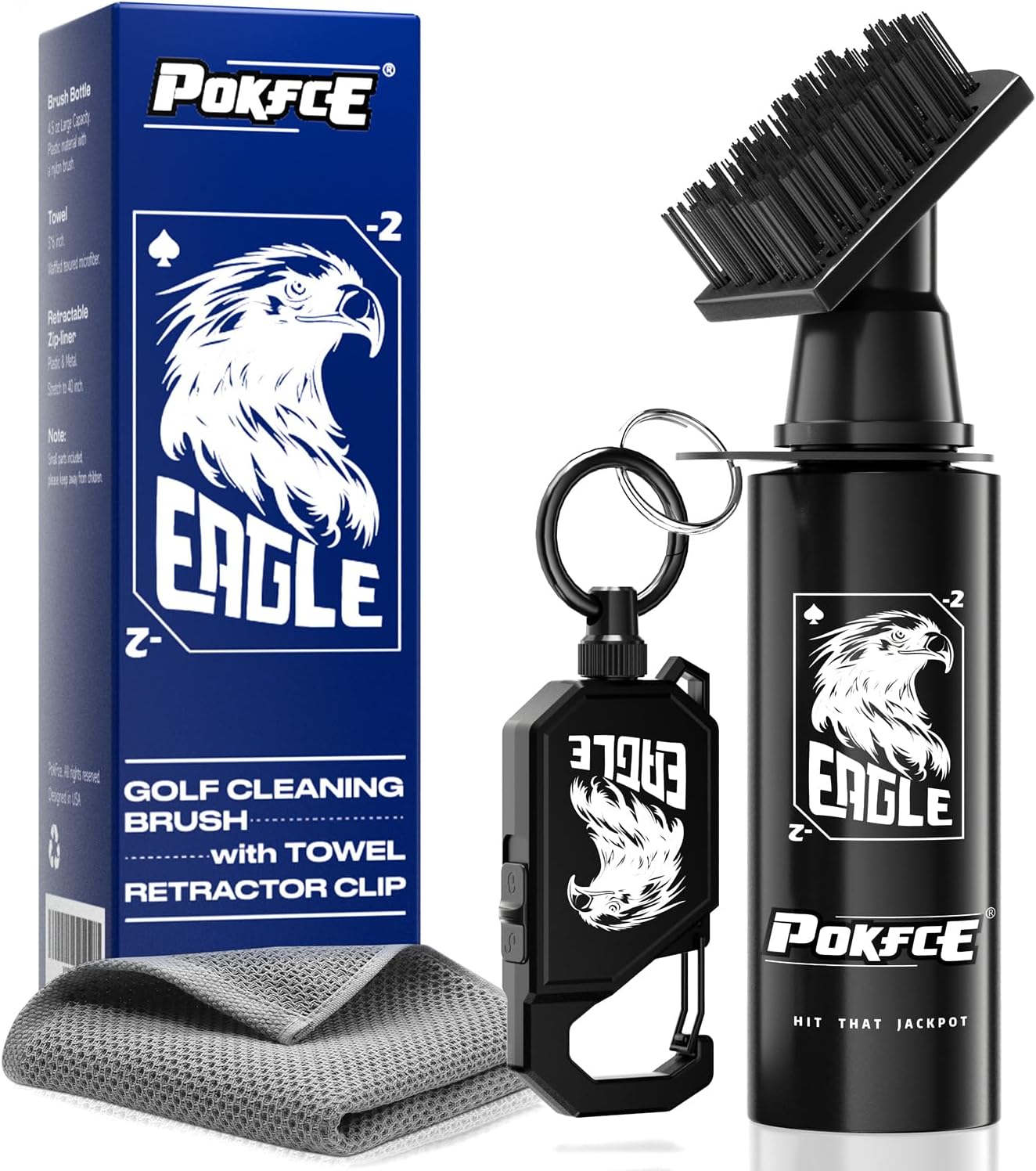 Golf Water Brush - Retractable Lock Zip Liner Brush and Microfiber Towel Wide Cleaning Golf Club & Ball - Improve Swing and Performance - Blue