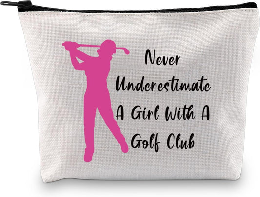 JXGZSO Funny Golfer Gift Golf Cosmetic Bag Never Underestimate A Lady With A Golf Club Toiletry Bag Golf Survival Kit Bag