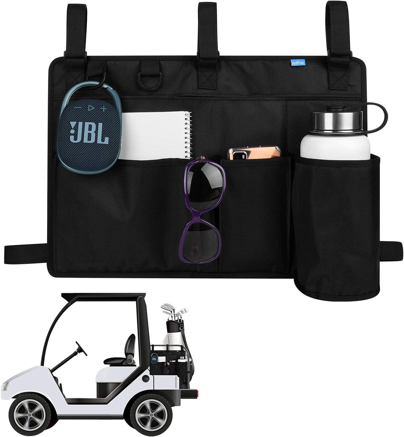 Golf Cart Rear Seat Organizer, Lightweight Folding Storage Bag Portable Golf Cart Accessories with Adjustable Strap for EZGO Yamaha Club Car, Wheelchair and Walker