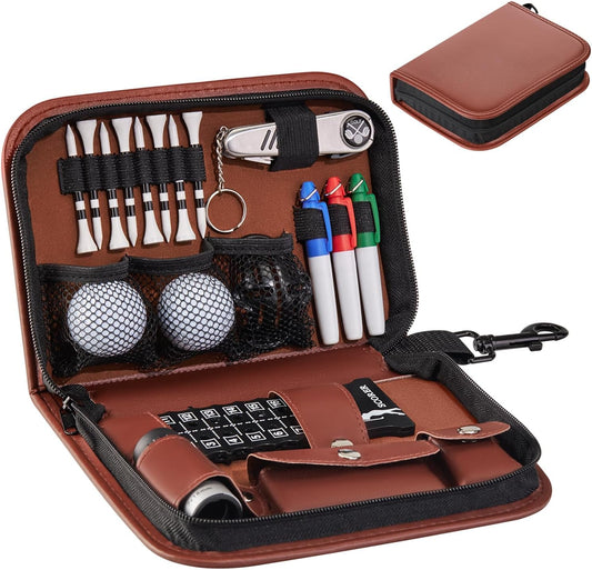 MAZEL Men Golf Accessories Set Including Golf Accessories Bag Case,Golf Balls,Golf Tees,Ball Clamp,Ball Marker & Ball Marking Stencil,Rangefinder,Brush,Multifunctional Divot Tool,Scorer