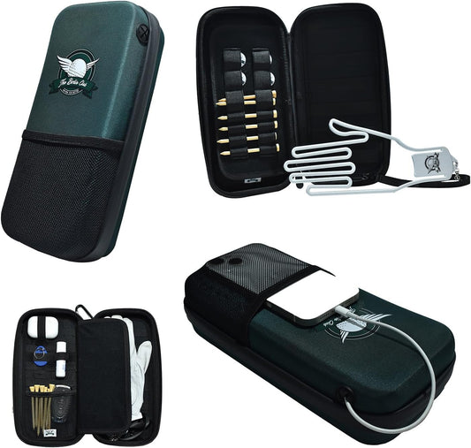 Golf Glove Case - Golf Caddie Case with Phone Charging Cable Hole, Removable Glove Holder and Three Bonus Ball Markers - Bag Organizer for Golf Tees and Ball Markers