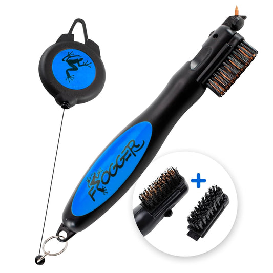 Frogger BrushPro Golf Club Cleaner with Ergonomic Grip and Retractable Cord | Sturdy Golf Brush and Groove Cleaner with Advanced Scrub Cleaning Technology for Professional Golfers | Blue