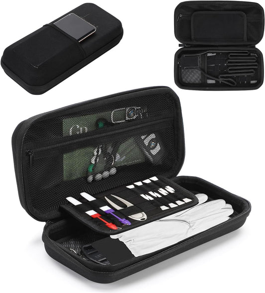 Golf Glove Holder Case, Golf Accessory Case with Glove Shaper, Golf Storage Organizer Golf Caddie Case for Tees, Ball Markers, Scorer, Divot Tools, Phone, Gift for Men and Women Golfers