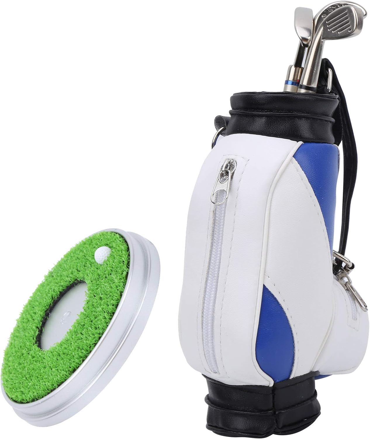 Desktop Office Golf Pens with Bag, Golf Bag Pen Holder, Souvenir Set for Fathers Fans Men Golfer(Blue and White)