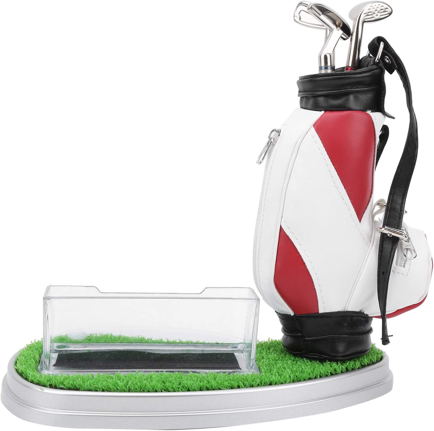 Golf Bag Pen Holder with Clock Card Case Kit for Desk Decoration Golf Golfer Fans