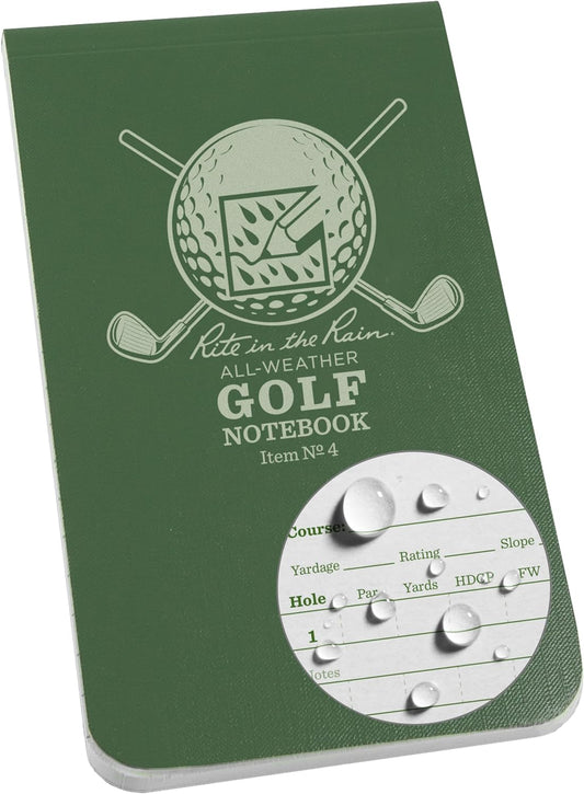 Rite in the Rain All Weather Golf Notebook, 3.5" x 6", Green Field Flex, Club Yardage Book & Hole Notes (No. 4)