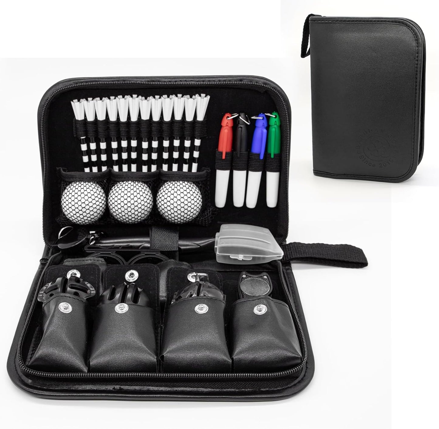 Golf Accessories for Men and Women, Golf Gifts for Him with Leather Case, Golf Brush, Golf Balls, Golf Tees, Golf Ball Clamp, Golf Divot, Golf Ball Line Marker Tool,Golf Ball Marking Stencils