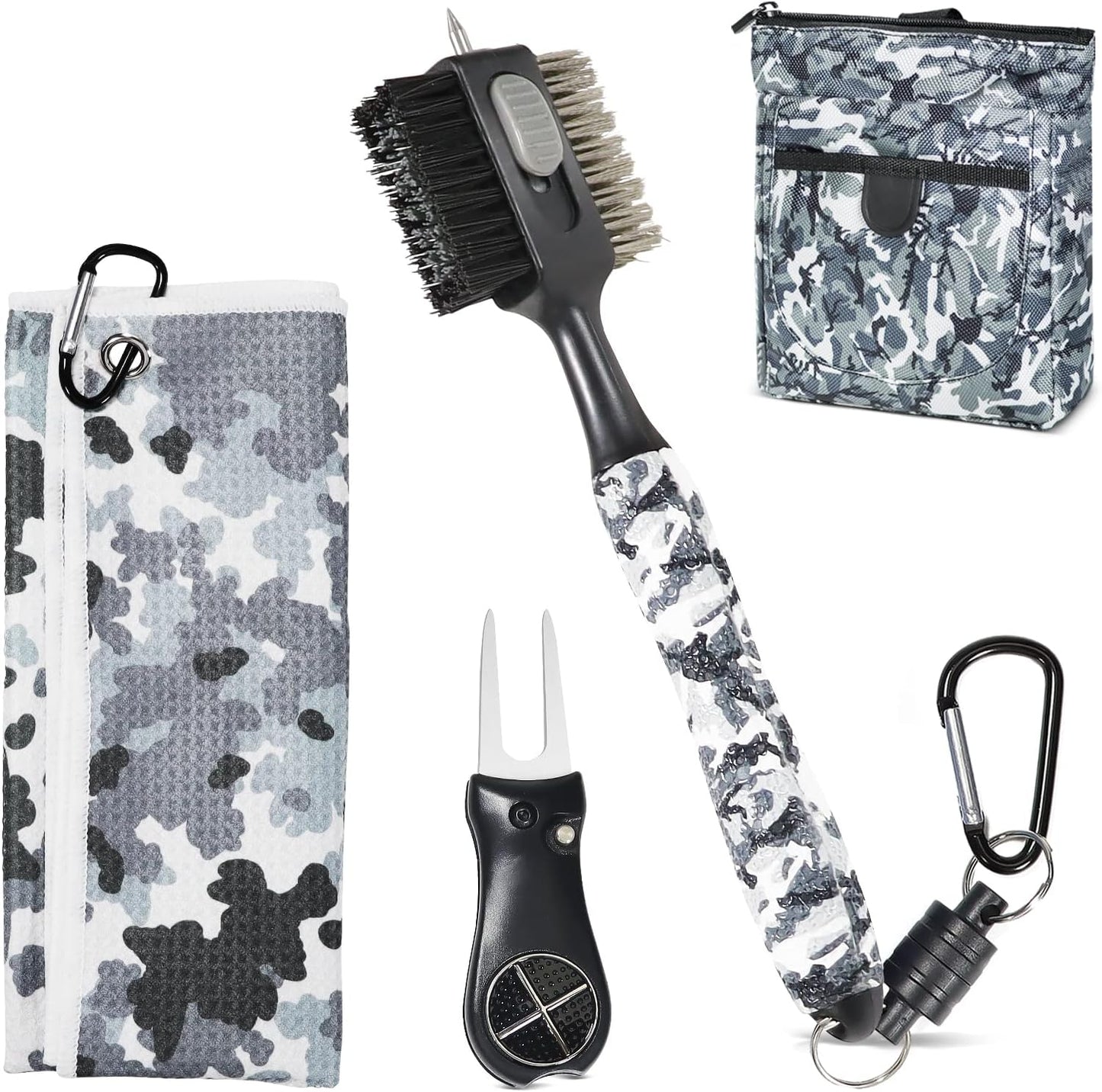 Golf Club Cleaning Kit Golf Accessories Kit,Divot Repair Tool with Golf Ball Marker,Golf Club Brush with Groove Cleaner,Golf Pouch, Golf Towel