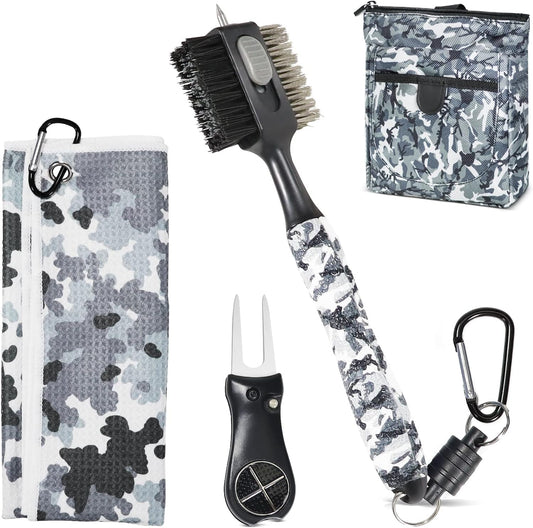 Golf Club Cleaning Kit Golf Accessories Kit,Divot Repair Tool with Golf Ball Marker,Golf Club Brush with Groove Cleaner,Golf Pouch, Golf Towel