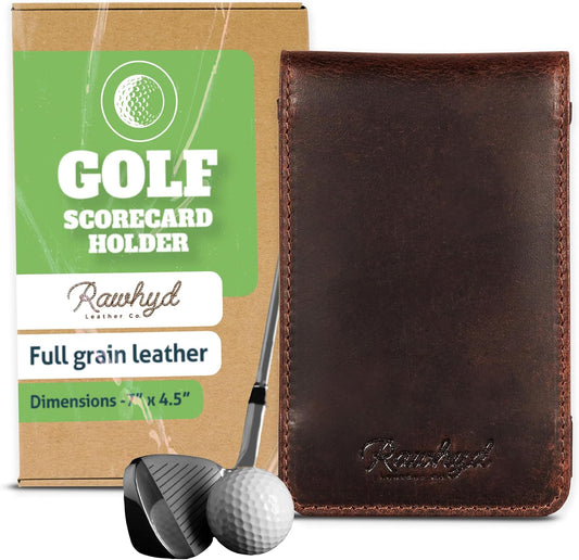 RAW HYD Leather Golf Scorecard Holder (7" x 4.5") Golf Yardage Book Cover - Golf Scorecard Book - Golf Notepad - Great Gift for Golfers - Golf Cart Scorecard Holder