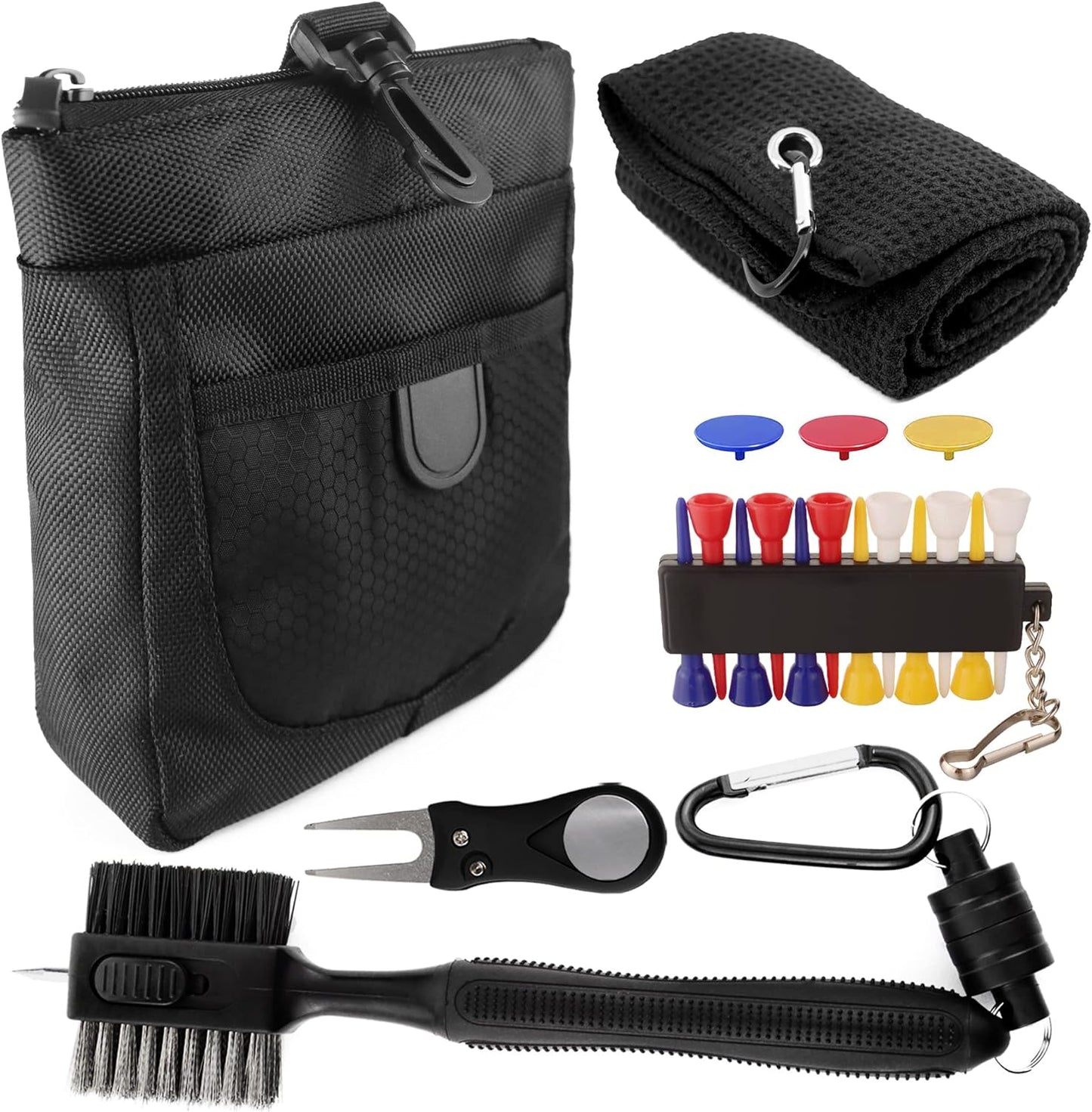 Golf Club Cleaning Kit, 19 in 1 Golf Cleaning Kit - Golf Pouch Bag, Golf Towel, Golf Tee Holder, Golf Club Brush with Groove Cleaner, Golf Divot Tool with Marker - Golf Accessory Bag