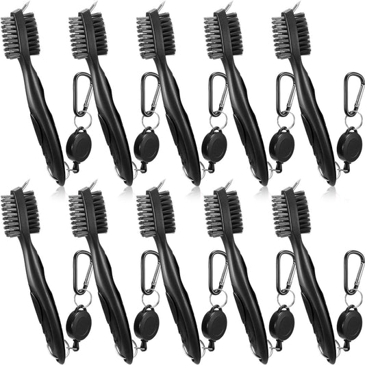 Mifoci 10 Pieces Golf Club Brush and Club Groove Cleaner with 2 ft Retractable Zip-line and Aluminum Hook Buckle Golf Scrub Brush Comfort Handle Cleaning Tools for Golf Club Bag