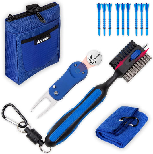 Golf Accessories, Golf Club Cleaning Kit(13 in 1) Includes Golf Club Brush with Groove Cleaner, Divot Repair Tool with Golf Ball Marker, Golf Pouch, Golf Towel, Golf Tees, Golf Gifts for Men