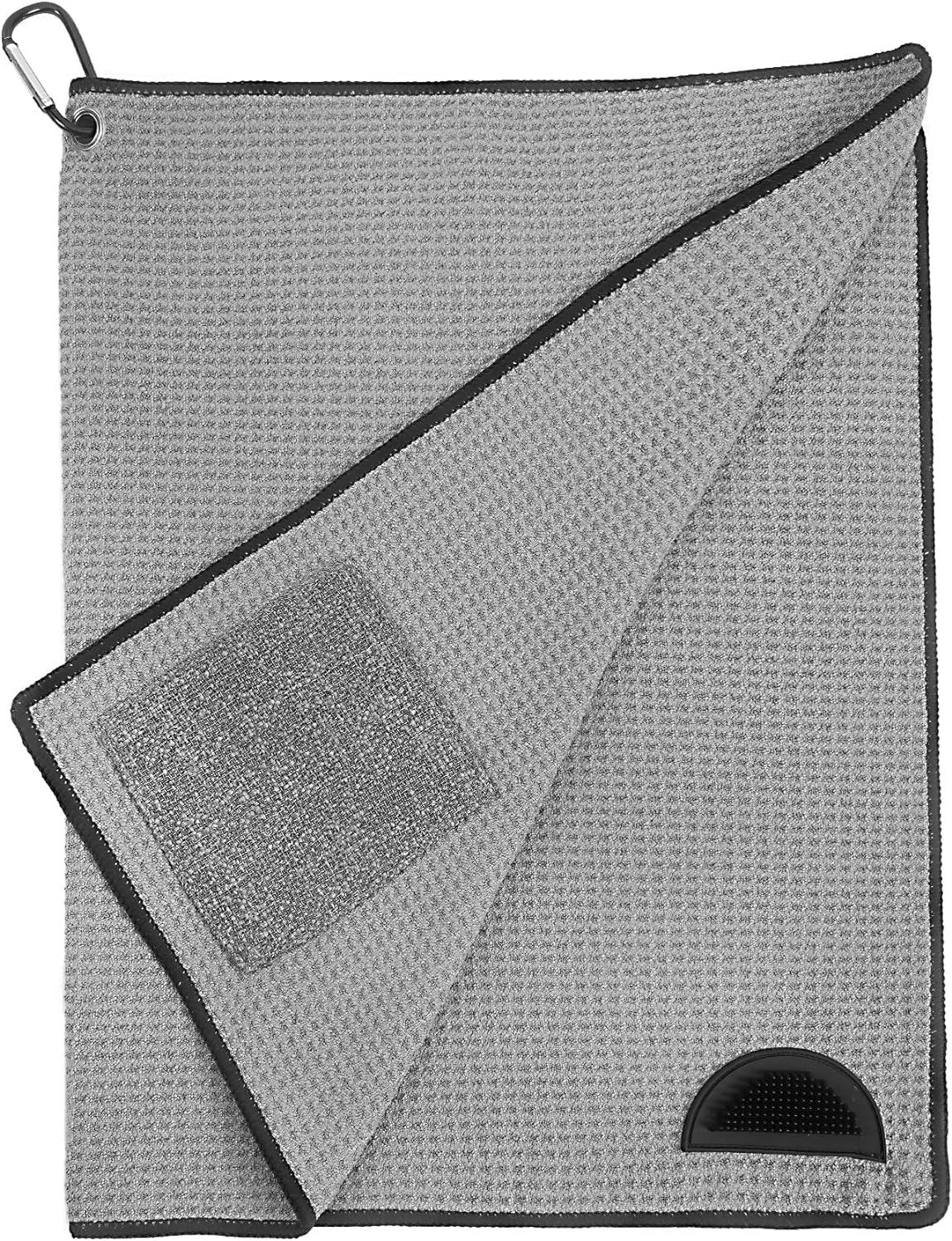 U-pick 3 in 1 Golf Towel for Golf Bags for Men Women with Durable Carabiner Clip, Built-in Golf Club Groove Pad & Multi-Purpose Silicone Golf Brush, Golf Club Cleaner Gifts (16" x 24") - Grey