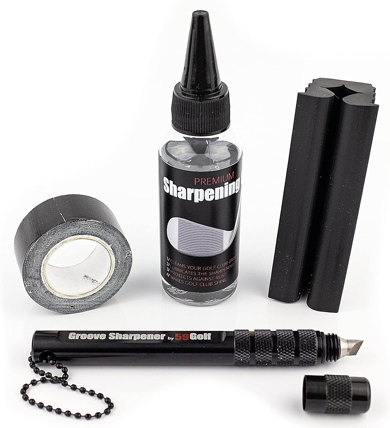 Golf club groove sharpener kit - groove sharpener tool + sharpening oil + duct tape + rubber vice clamp