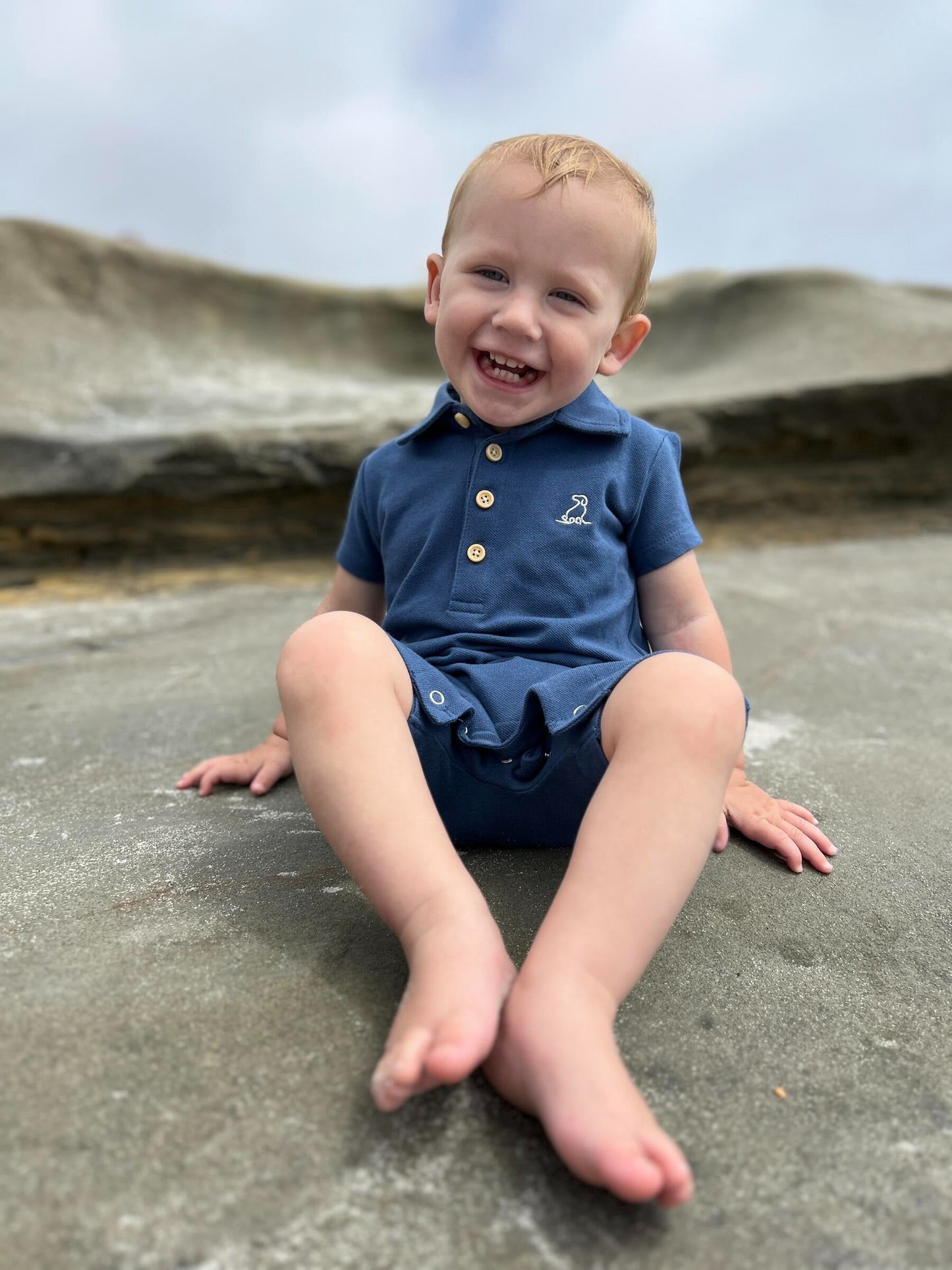 Me & Henry Drift Navy Pique Polo Romper