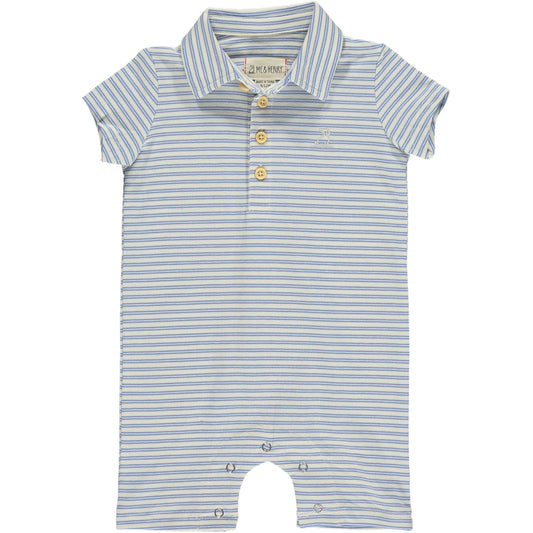 Me & Henry Drift Blue/Cream Stripe Pique Polo Romper
