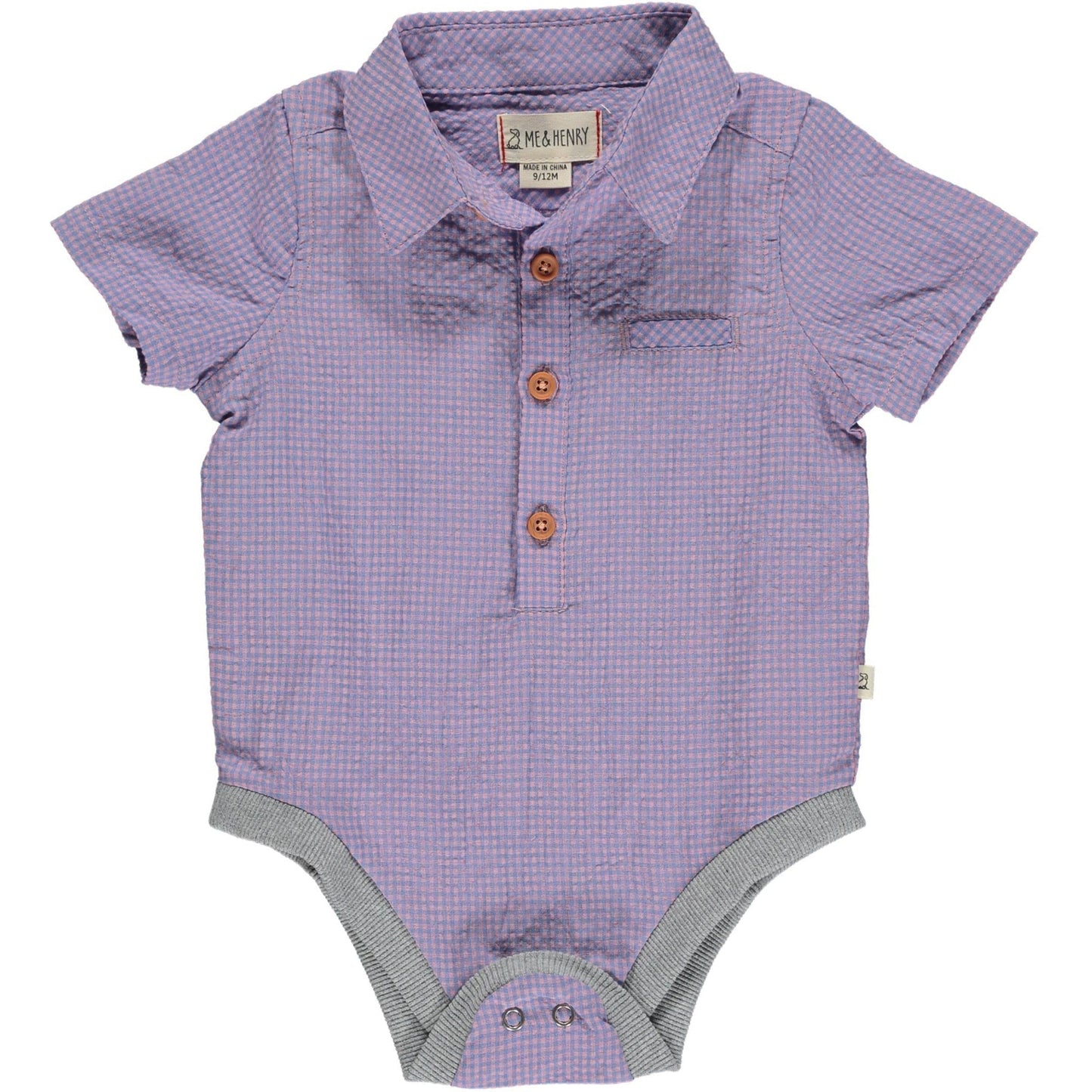 Me & Henry Helford Blue/Pink Plaid Seersucker Woven Onesie