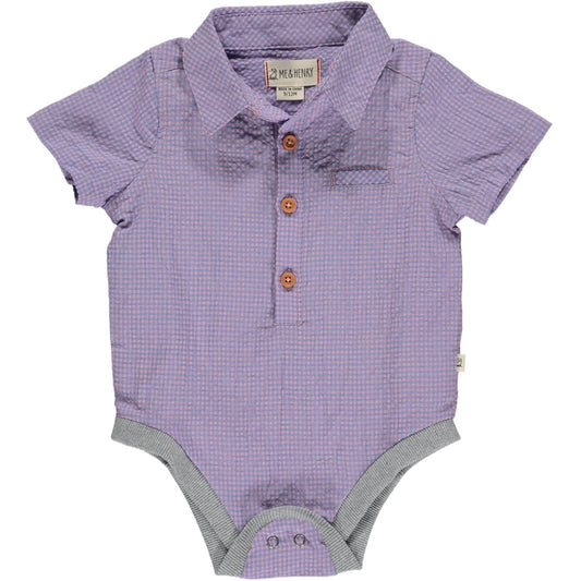 Me & Henry Helford Blue/Pink Plaid Seersucker Woven Onesie