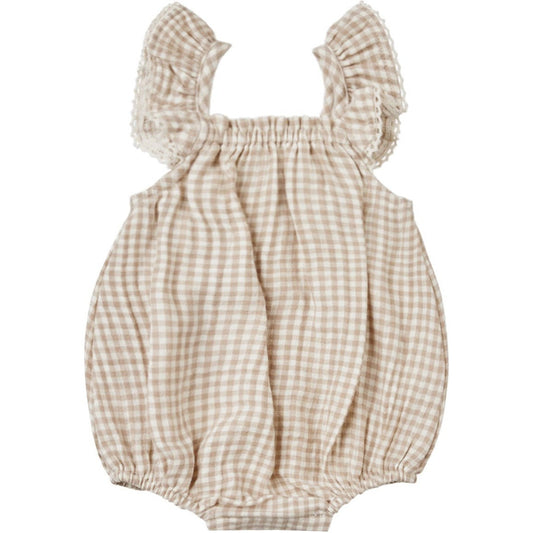 Quincy Mae Bonnie Romper | Oat Gingham