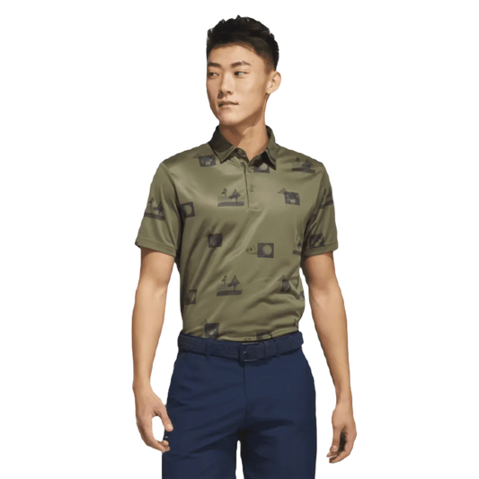 Adidas Allover-Print Golf Polo Shirt - Green