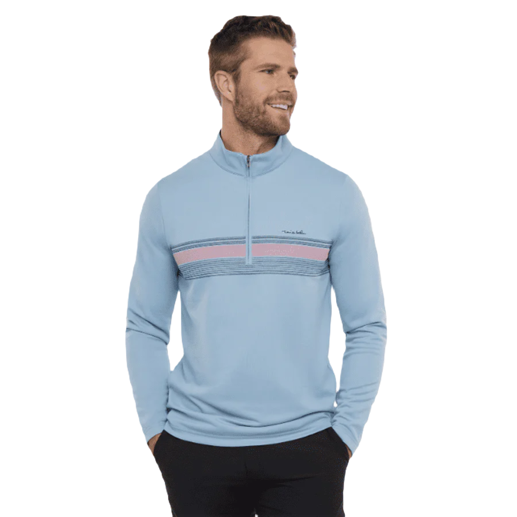 Travis Mathew Upgraded Striped Quarter Zip - Blue