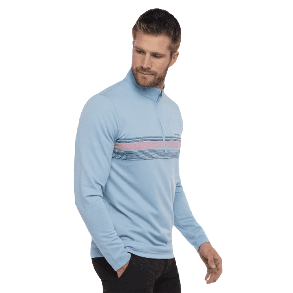 Travis Mathew Upgraded Striped Quarter Zip - Blue