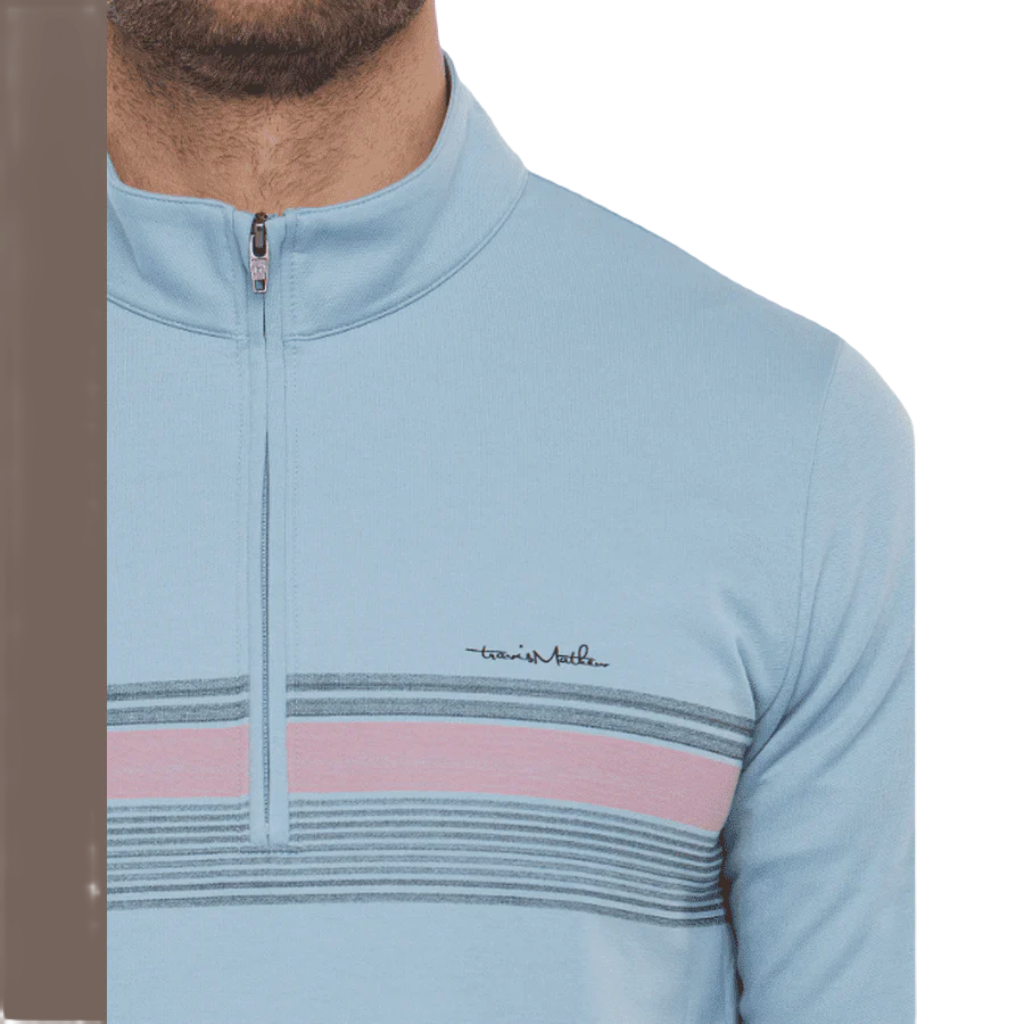 Travis Mathew Upgraded Striped Quarter Zip - Blue