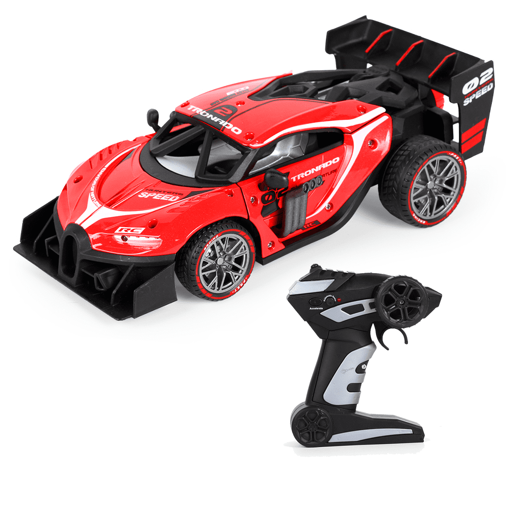 Alloy Remote Control Car, 1/18 Scale 2.4g Mhz High-speed Racing Drift Stunt Car, Top Speed 20 Km/h, Waterproof,with Three Rechargeable Batteries and Atomization System, Excellent Xmas Gifts(Red)