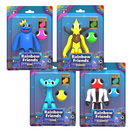 RAINBOW FRIENDS - Action Figure 4-Pack (Four 5" Posable Figures w/ Glow Squishies, Series 2)