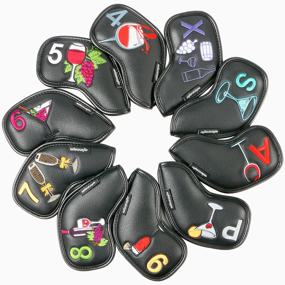 Golf Iron Rod Sleeve Ball Arm Cap Wine Glass Pattern High-end Pu Rod Head Protective Cover - Blue Force Sports